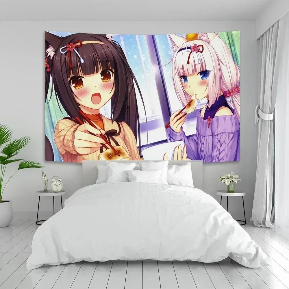 VIKAMA Аниме-гобелен с персонажами Nekopara Chocola и Vanilla Neko для декора стен аниме-комнаты и спальни