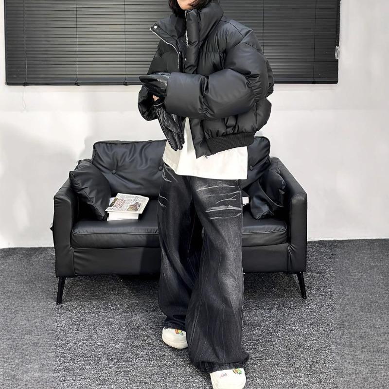 Зимнее Ретро ПУ Кожа Свободное Короткое Хлопковое Пальто Женское Пальто с Толстым Воротником-стойкой Хлопковое Пальто