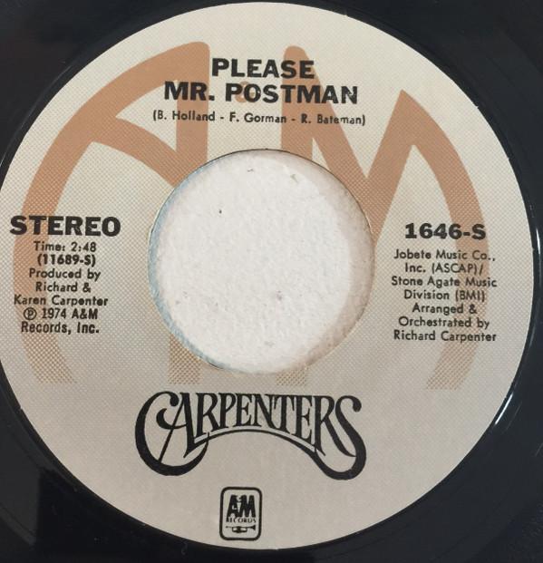 7-дюймовая пластинка CARPENTERS Please Mr. Postman 1646S AM Records 1974 UK Поп Б/у