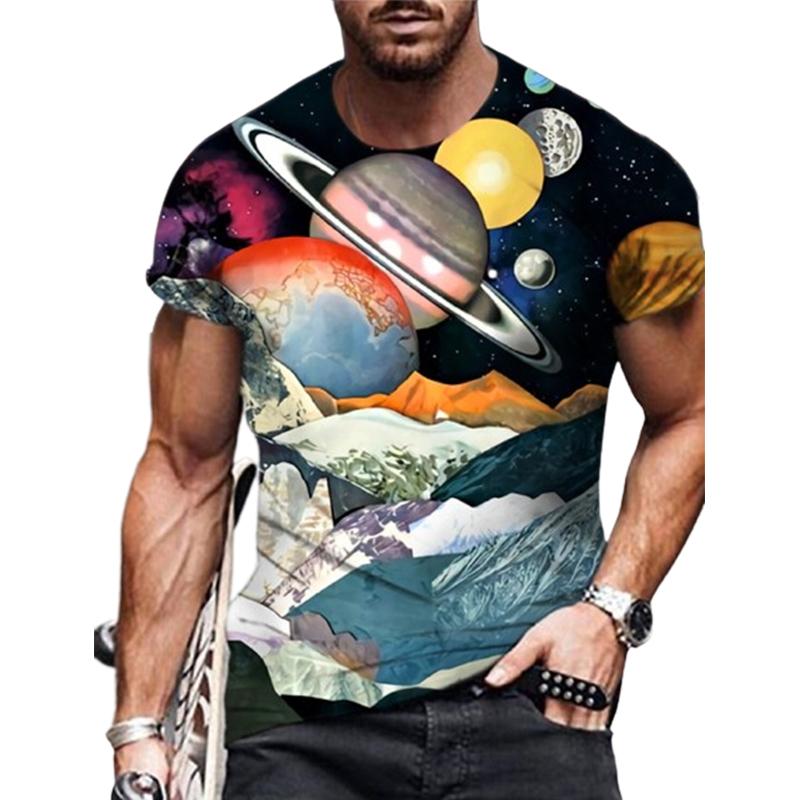Новая летняя мужская модная футболка, мужская футболка с принтом сверкающего звездного света, топ