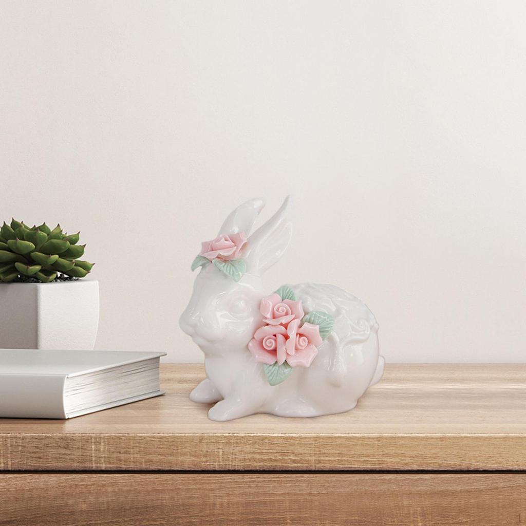 Animal Statue Rabbit Sculpture Ceramic Collectible Bunny Figurine,Desktop Decoration for Living