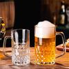 600ml/1000ml Craft Beer Glass with Handle Classic Carved Beer Glass Thick Bottomed Wheat Beer Glass Large Capacity Water Bottle