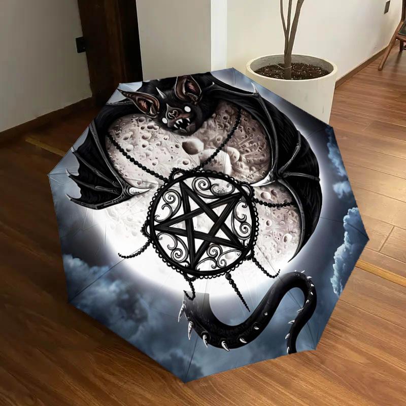 1pc Bat Pentagram Moon Night Sky Umbrella with Plastic Handle,Suitable for All Seasons Home Travel Outdoor UmbrellaDD088