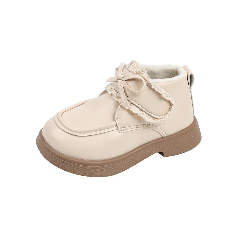 Детская кожаная обувь, зимняя обувь для девочек, милая хлопковая обувь с толстой подошвой, универсальная детская мода, элегантная, шикарная детская обувь для принцессы