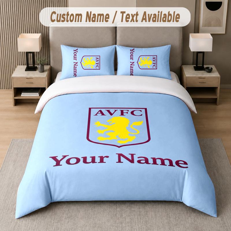Custom Name Aston Villa 3Pcs Duvet Cover Set Personalized Text Bedding Pillowcases Bedroom