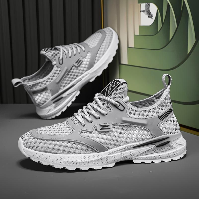 Мужская летняя сетчатая дышащая обувь, мужские кроссовки из плетеной сетки, мужская спортивная обувь для бега и отдыха, тонкая, легкая, пляжная сетчатая обувь 2024