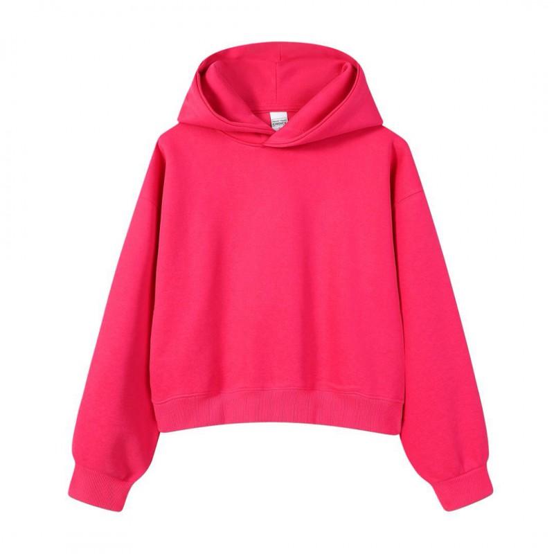 Korean Style Womens Short Hooded Zip-Up Cotton Blend Sweatshirt Loose Fit Winter Casual Top