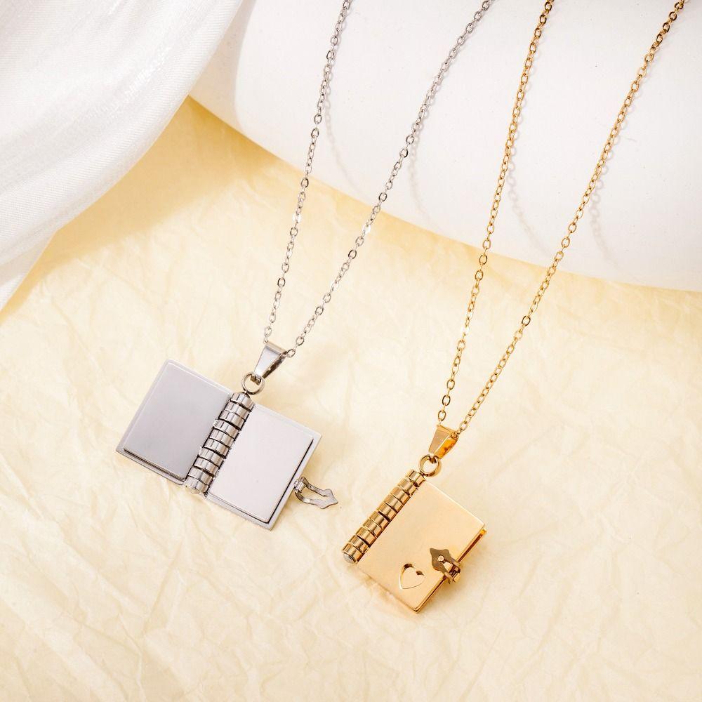Titanium Steel Couple Book Necklace Handmade Couple Text Locket Jewelry Accessories
