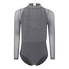 Girls Dance Leotard Long Sleeve Keyhole Back Design Sequins Rhinestones Sheer Mesh Figure Skating Outfit