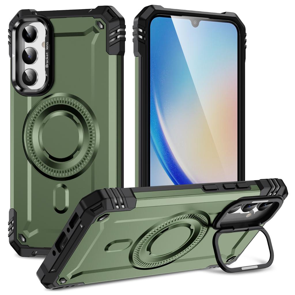 For Samsung Galaxy A36 5G Case Compatible with MagSafe Metal Lens Frame Kickstand PC+TPU Mobile Cover