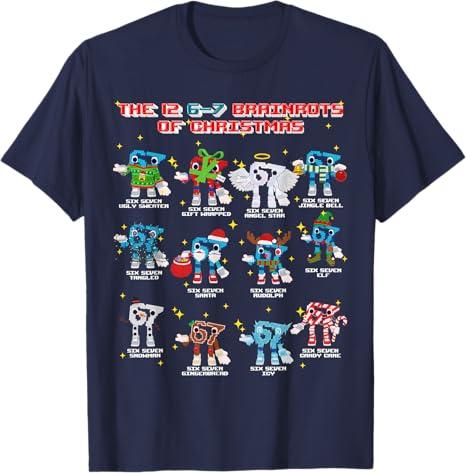 The 12 67 Brainrots of Christmas Funny 67 Brainrot for Boys TShirt Six Seven of Xmas Steal A Brainrot Saying Tee Y2k Novelty
