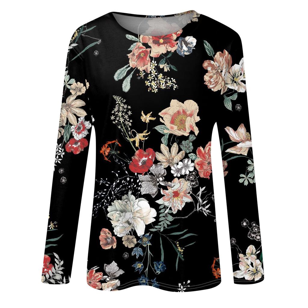 Женская модная повседневная блузка с длинным рукавом и круглым вырезом, пуловер