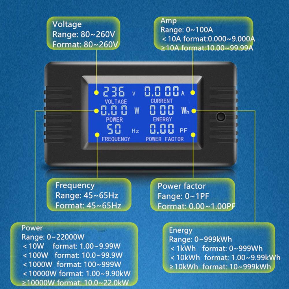 PZEM-022 Открытие и закрытие CT 100A AC Цифровой дисплей Монитор мощности Вольтметр Амперметр Частота
