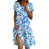 Short Sleeve Boho Dress For Women Casual Loose Fit Sundress Print Round Neck Dress With Pockets