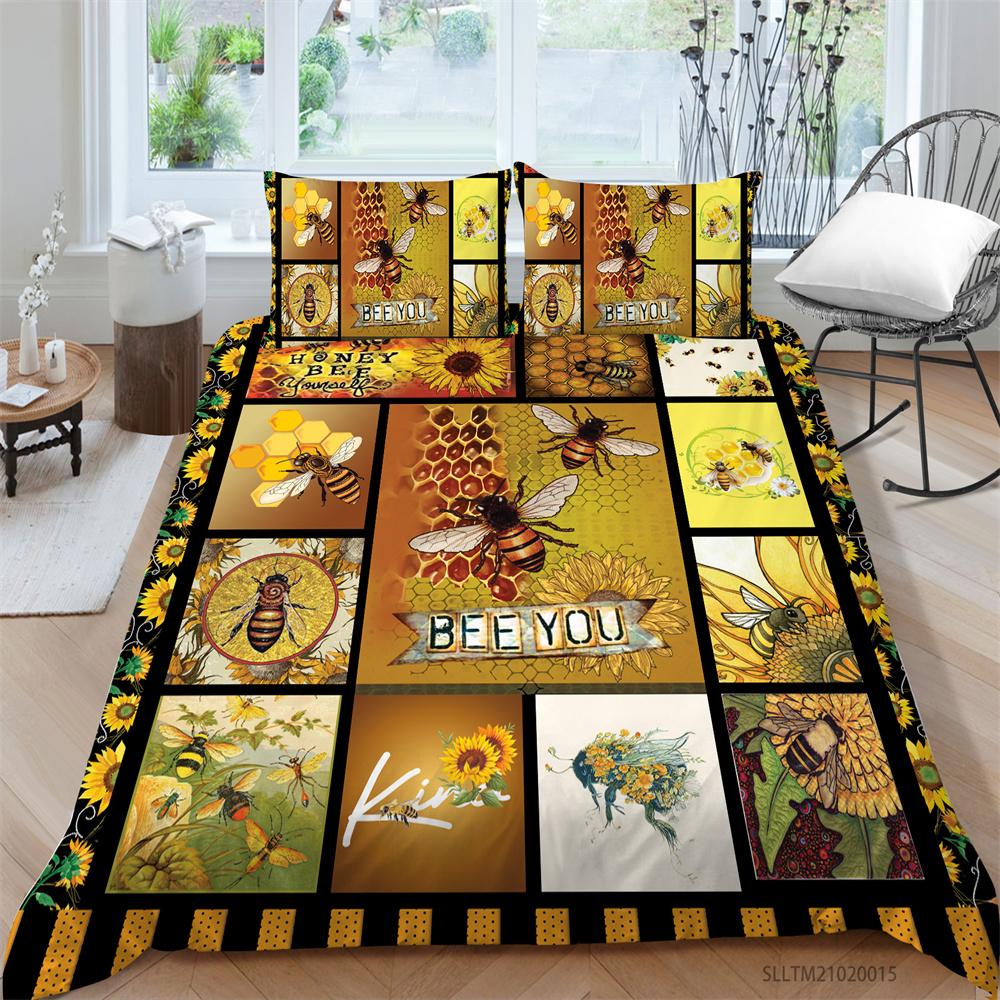 Kids Bedding Set 3D Bee Print Quilt Kids School Adults Bed Set Microfiber Fashion Home Bedclothes Duvet Covers