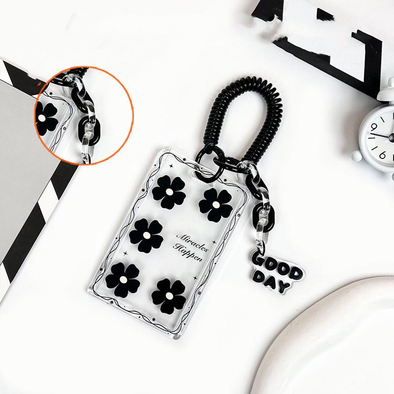 Чехол для карт с черным цветком, прозрачный держатель для студенческой карты, чехол для карты контроля доступа, чехол для карты на пружине, держатель для удостоверения личности