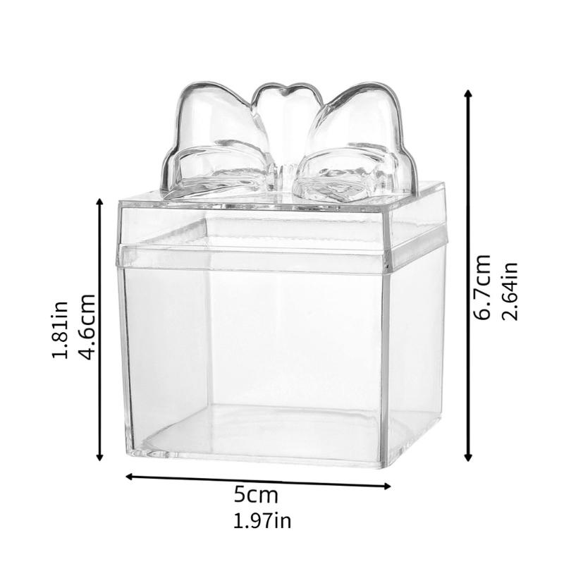 12 шт. Декоративная коробка для конфет с бантом, прозрачный акриловый контейнер для угощений на вечеринку, для сладостей, шоколада, украшений, поделок, организация