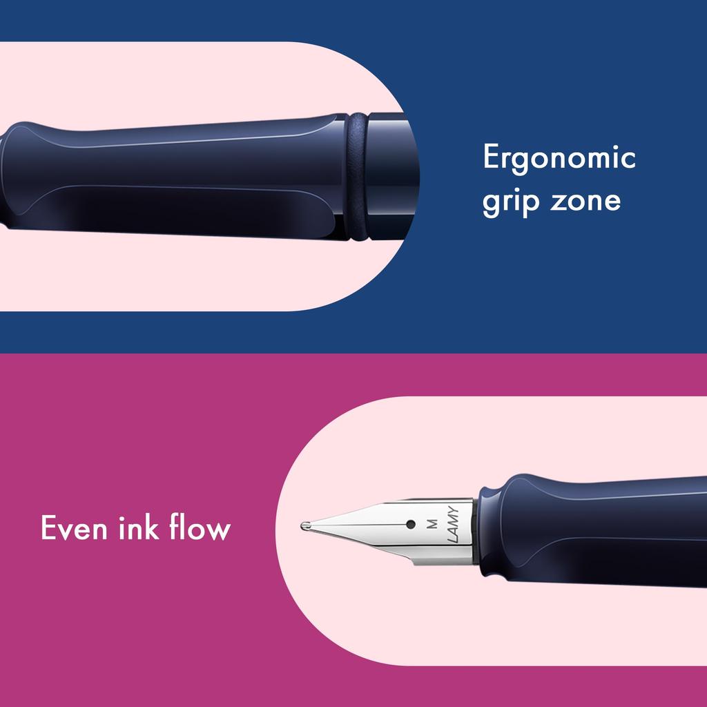 Перьевая ручка LAMY Safari Dark Dusk с эргономичным захватом и полированным стальным пером. Идеальна для письма и каллиграфии. В комплекте синий картридж LAMY T 10