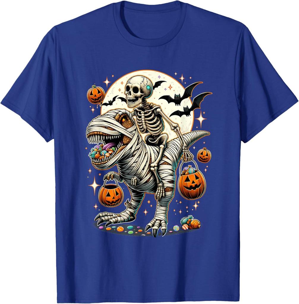 Skeleton Riding Mummy Dinosaur T Rex Halloween Gift Unisex T-Shirt