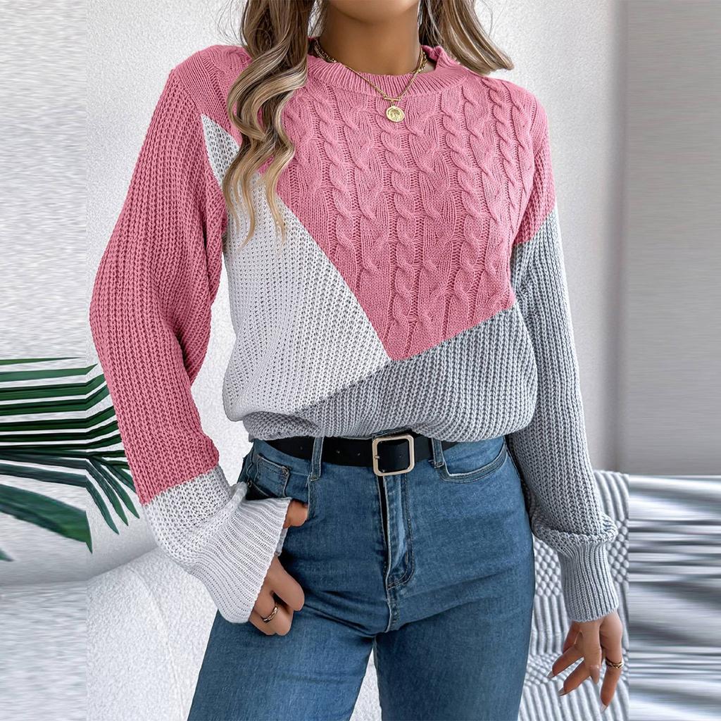 Женская мода повседневный свободный свитер контрастного цвета с длинным рукавом пуловер топ