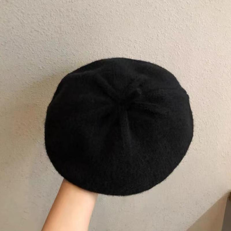 Восьмиугольная шапка, женский берет, женские осенне-зимние вязаные шапки для женщин, вязаная шерстяная шапка большого размера, французская однотонная шапка