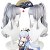 Wig&Fan Genshin Impact Ayaka Cosplay Wig Hair Silver Mid Length Heat Resistant Pre Styled Anime Halloween Costume Accessories
