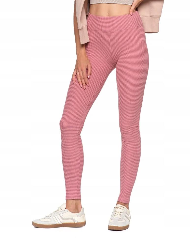 Women's High Waist Ribbed Leggings Fashionable Sporty MORAJ L/XL PINK