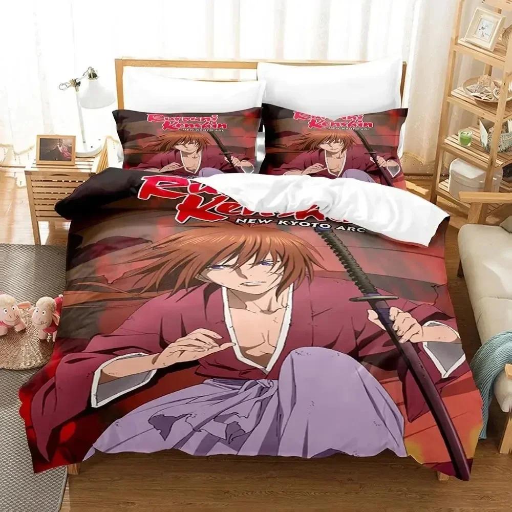 Аниме Rurouni Kenshin Постельный комплект Мальчики Девочки Полуторный Двуспальный Размер Пододеяльник Наволочка Кровать Дети Взрослые Мода Домашний Текстиль