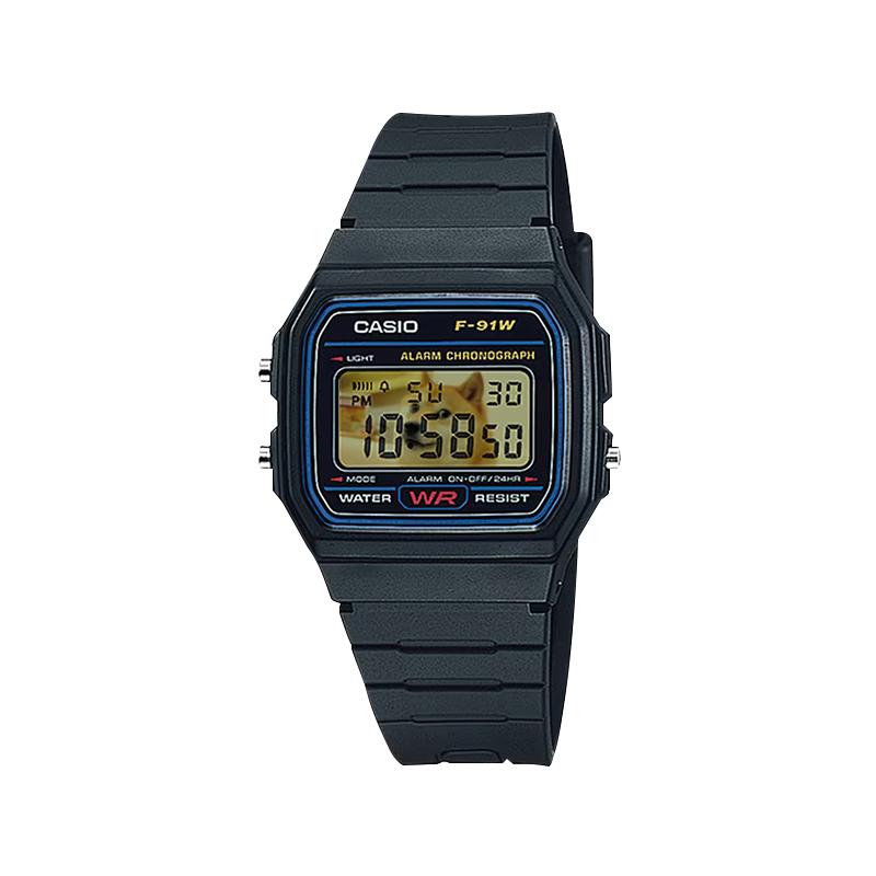 Casio Кастомизированные часы, модифицированная серия, выражение лица Хакими, электронный механизм, полимерный ремешок, одинаковый стиль для мужчин и женщин, оранжевый di F-91W-1