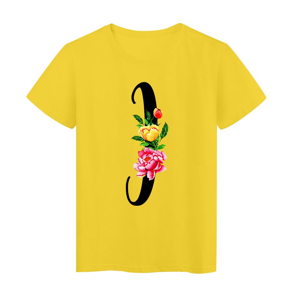Flower Letter I White Printed Tshirts Trend Top Tee Kawaii Simplicity Style Casual Women S