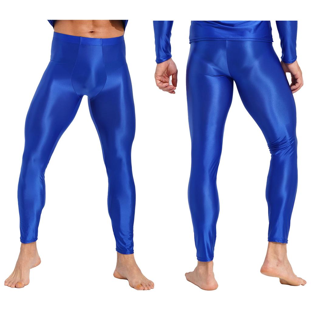 Mens Glossy Leggings Elastic Waistband Skinny Pants for Yoga Exercise Running Gym Fitness Workout