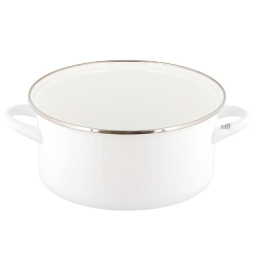 Bestco Enamel Casserole Pot, 22cm, with Glass Lid, Induction and Gas Compatible, White, NQ-0254, Bran