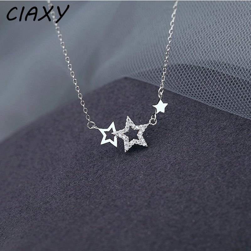 925 Sterling Silver Inlaid Zircon Star Necklaces for Women Sweet and Cute Pendant Choker Fashion Creative Jewelry Gift