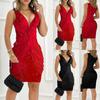 Women's Sexy Loose Knot Decor Plunging Neck Glitter Party Dress Cocktail Dresses