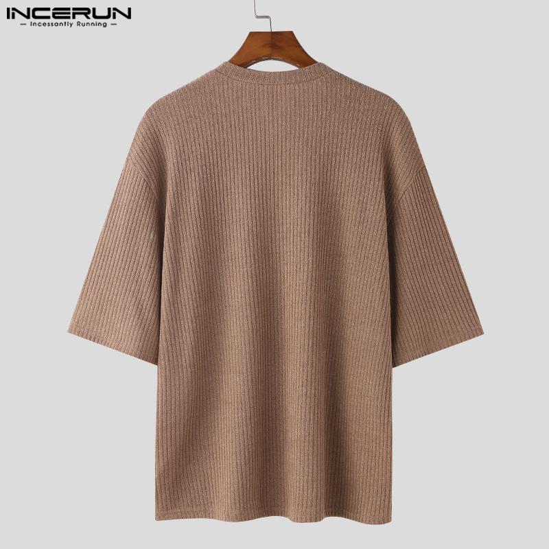 INCERUN Мужские повседневные трикотажные топы с глубоким V-образным вырезом и длинным рукавом