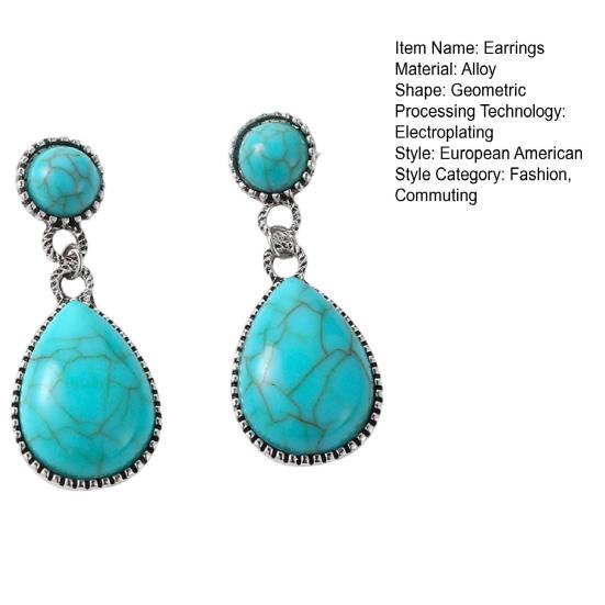 Bohemian Retro Turquoise Tear Drop Pendant Earrings Women Geometric Dangle Earrings National