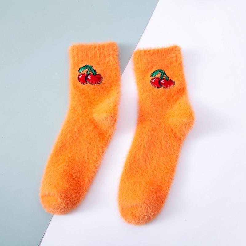 Cute Coral Velvet Socks For Women Winter Warm Floor Socks Cartoon Fruit Christmas Socks Avocado Peach Fleece Thermal Stockings