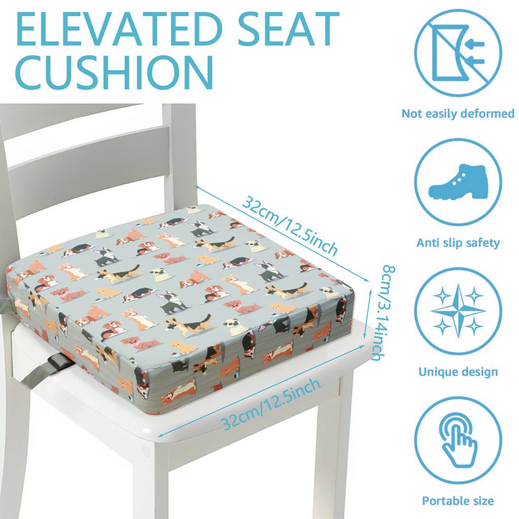 Non Slip Kids Booster Seat Child Dining Table Booster Seat with Adjustable Safety Belt & Fastening Strap Cartoon Booster Cushion