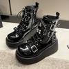Осенние женские ботинки 6,5 см танкетка платформа ПУ кожа заклепки пряжка обувь крутые ретро панк ботинки шнуровка и молния повседневные туфли для платья
