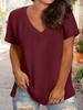 Women's V-Neck Short Sleeve T-Shirt Casual Asymmetric Hem Solid Color Loose Fit Basic Tee for Summer Daily Wear