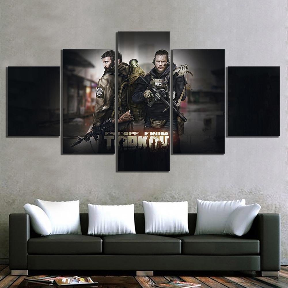 No Framed 5 Panel Escape From Tarkov Game Cuadros HD Wall Art Canvas Posters Pictures Paintings Home Decor for Living Room