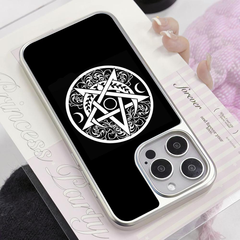 Эстетичный чехол-пентаграмма для iPhone 17 16 15 14 13 12 11 Air Pro Max Plus Гальванизированный серебряный чехол