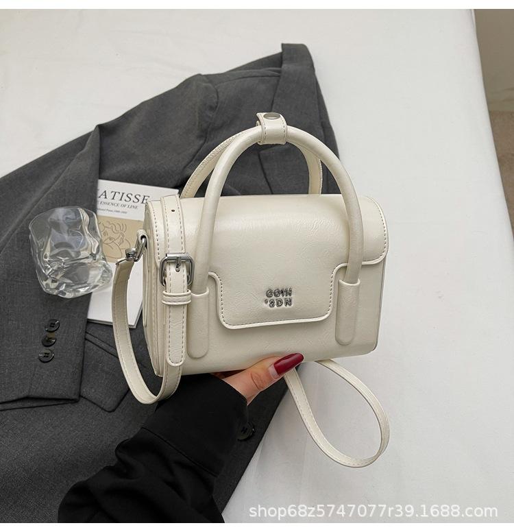 Textured Oil Wax Leather Small Bag Women's 2025 New Fashionable and Simple Hand-held Small Square Bag Spring and Summer High-end Crossbody Bag