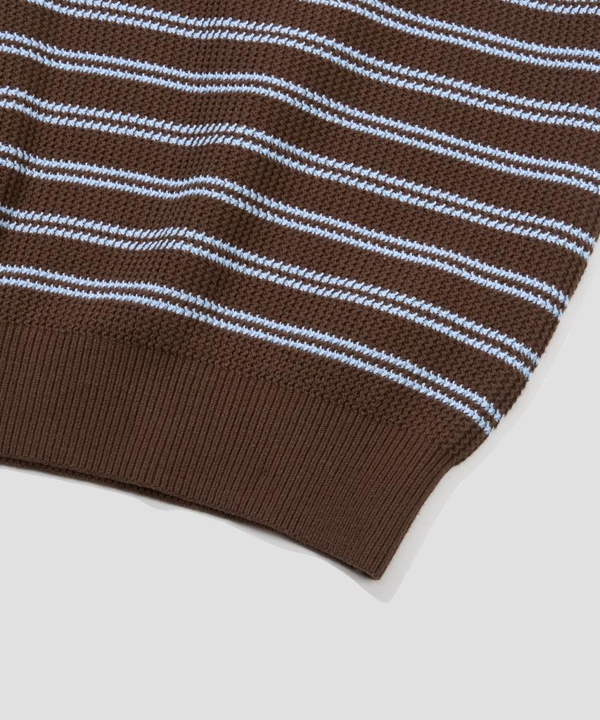 AGOD Collar Button Stripe Half Knit [Brown]