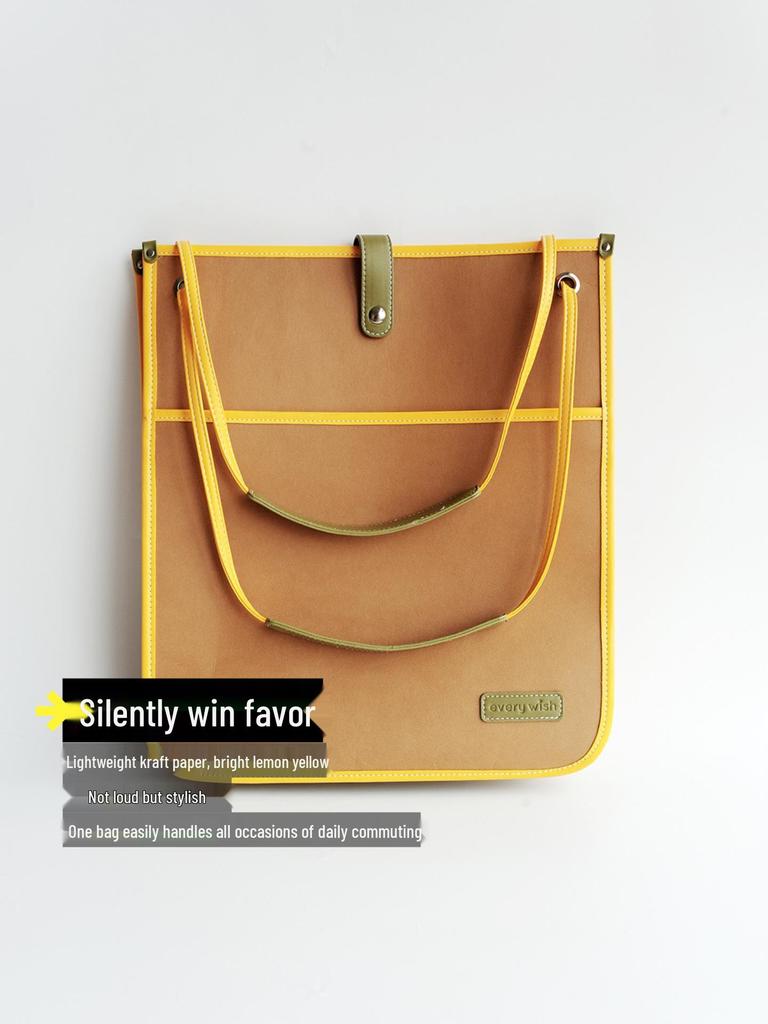 Сумка-тоут 2025 года с цветовыми блоками - Большая вместимость, Легкая сумка на плечо из крафт-бумаги для весны/лета, Женская повседневная сумка для поездок на работу