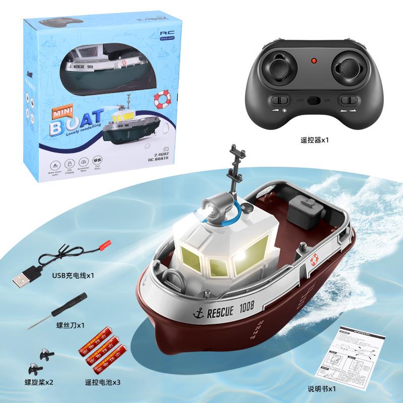Мини-лодка на радиоуправлении 2,4 ГГц, Водная RC-игрушка для детей, Перезаряжаемая модель буксира, Электрический корабль против опрокидывания