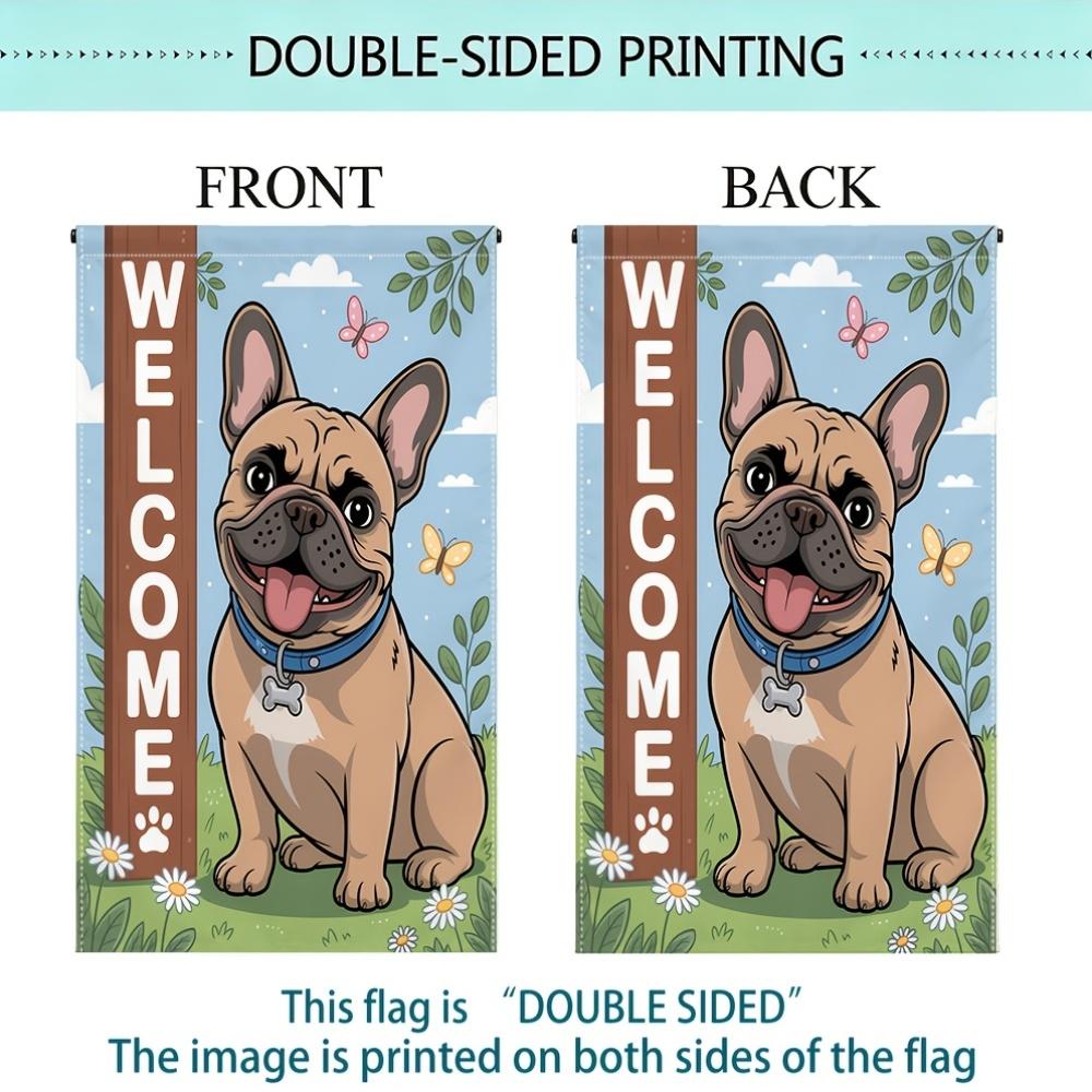 1pc French Bulldog Floral Welcome Garden Flag - 30.48x45.72 cm, Outdoor Yard Decor