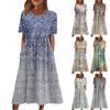 Женские повседневные платья Платья с принтом Летние платья Плиссированные свободные платья с круглым вырезом и принтом