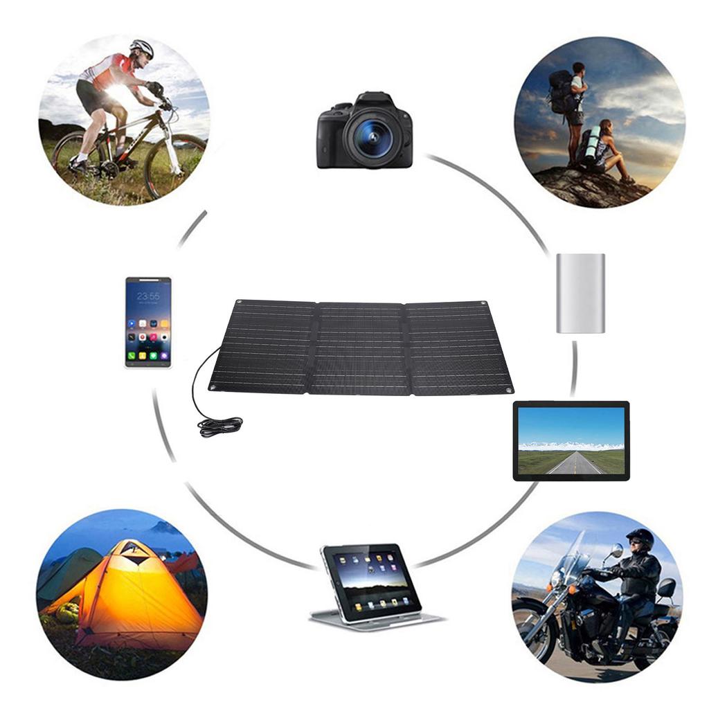Портативный складной комплект солнечной панели 100 Вт Контроллер солнечной энергии 2 выхода USB Поддержка зарядки OBD автомобиля Водостойкий для кемпинга, походов, 3-секционный