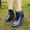 Women's Fashion Rainboots Waterproof Shoes Woman Mud Water Shoes Rubber Lace Up PVC Ankle Boots Sewing Rain Boots Plus Size